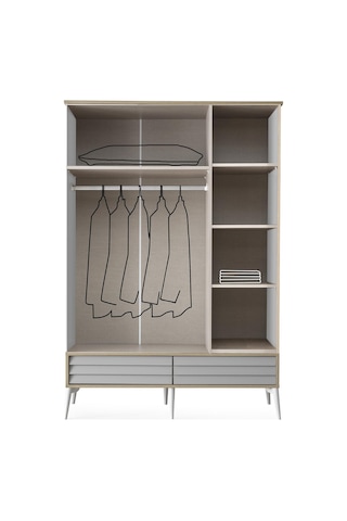 Asil Modern 3 Kapaklı Çekmeceli Elbise Dolabı Gardrop 137cm