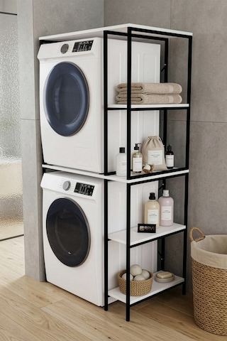 Reyo Falez Çamaşır Makinesi Üstü Dolap Yan Raflı Metal Banyo Düzenleyici Çok Katlı Organizer - 264 Beyaz