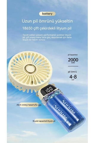 Eternal Luck Aromatrapi Küçük Fan El Tipi Taşınabilir Taşınabilir Dijital Ekran Fan-mavi