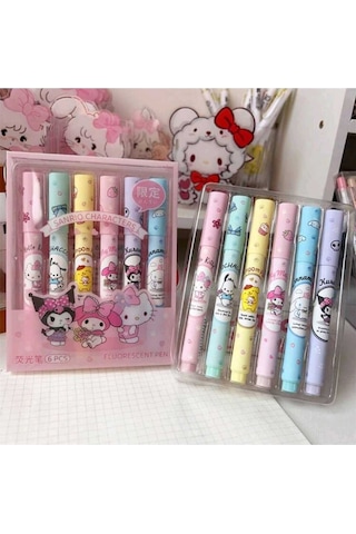 6 Adet Sanrio Neon Fosforlu Kalem Seti Çok Renkli