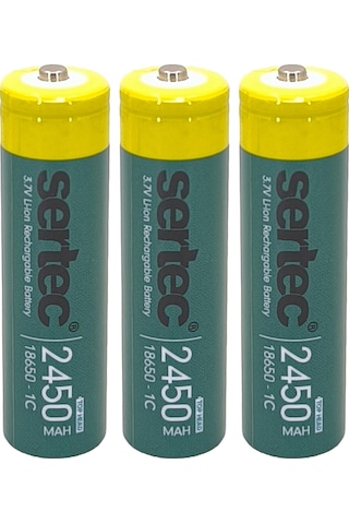 Sertec 18650 1c Şarjlı Pil 2450mah Çıkıntılı Başlıklı Fener Pili 3.7v Li-ion 3lü