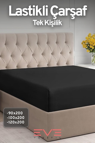 Eve Tekstil %100 Doğal Pamuk Tek Kişilik Rainforce Kumaş Lastikli Çarşaf Ve Yastık Kılıf Set Siyah