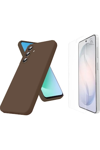 Samsung Galaxy S26 Plus İle Uyumlu Kılıf Esnek Premium Telefon Kılıfı Ve Temperli Cam Ekran Koruyucu Kahverengi