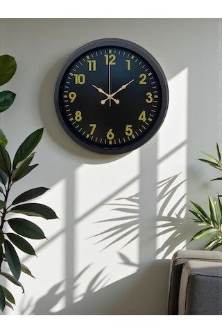 Siyah Standart 40 Cm Metal Dekoratif Duvar Saati Siyah