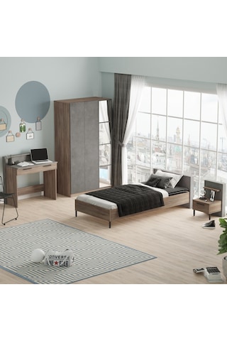 Robin Home Dream Genç Odası Takımı 4'Lü Set Karyola Komodin Gardr Kahverengi