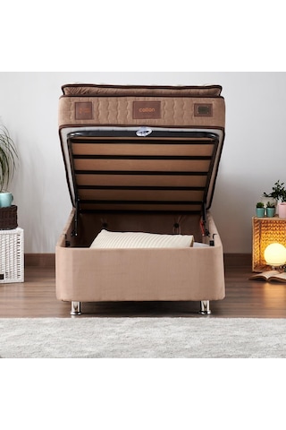 Nironyatak Niron Rama Baza Ve Başlık Seti - 80X180 Cm Tek Kişilik Sütlü Kahv