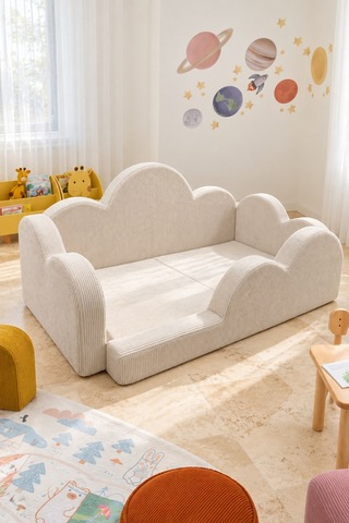 Funbed Junior Bulut Tasarımlı Çocuk Yatağı, Karyola Ve Oyun Matı Seti Krem - 938609351