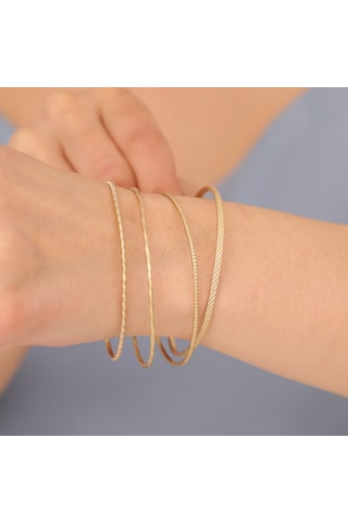 925 Ayar Altın Mikron Kaplama Burgulu Ajda Gümüş Bilezik - Bv00103 Gold