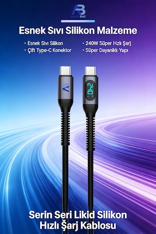 Apollobell Cch01-007 150cm/5ft 240w Yüksek Hızlı Ekranlı Şarj Kablosu