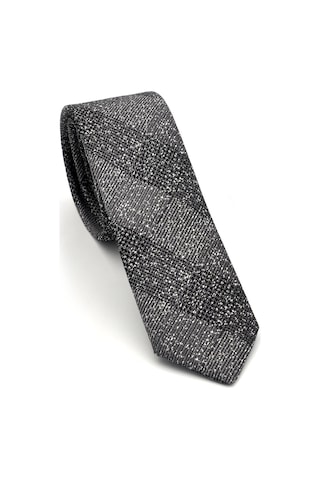Gaffy Füme Gri Verev Desenli Dokuma Kumaş Mendilli Slim Fit Kravat // SDK-240106 Füme