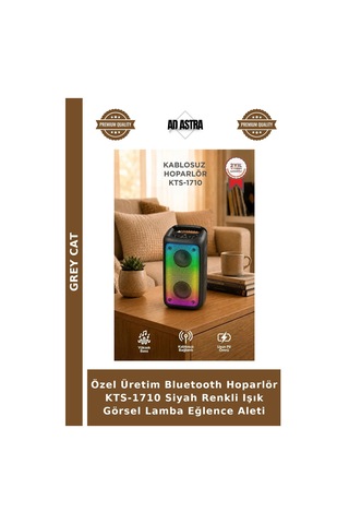 Özel Üretim Bluetooth Hoparlör Kts-1710 Siyah Renkli Işık Görsel Lamba Eğlence Aleti