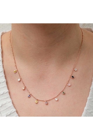 Blackcraft Gümüş Renkli Oval Taşlı Şans Kadın Kolye Modern Renkli