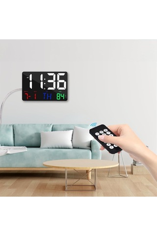 Dijital Duvar Saati Renkli Hd Led Ekran 25x16 Cm Tarih Gün Sıcaklık Alarm Usb Dekoratif