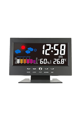 Gajeena Sıcaklık Nem Ölçer Hava Tahmini Saati, Renkli Ekran, Sesli Kontrol Işıklı, Usb Kablolu, Pil Yok Abs, Siyah