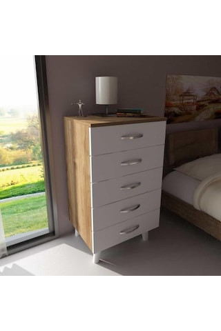 Dekorister Cemre 5 Çekmeceli Şifonyer Beyaz-Ceviz