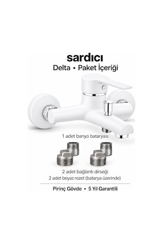 Sardıcı Delta Beyaz Pirinç Banyo Bataryası Dirsek Rozet Dahil