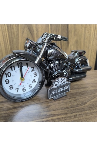 Kişiye Özel Motorsiklet Analog Masa Saati Gri - Gümüş