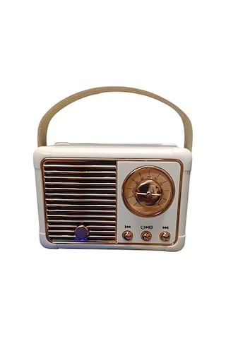 Nostaljik Retro Radyo Bluetooth Bağlantılı Hoparlör - Beyaz- Tek Ebat