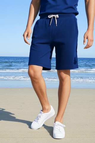 Elemge Pamuklu Erkek Indigo Casual Şort Yan Cepli Bağcıklı Regular Fit Boru Paça Günlük Bermuda 2 Iplik İndigo