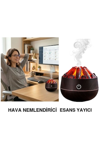 Şömine Tasarımlı Usb Lı Led Aydınlatmalı Hava Nemlendirici,aromaterapik Hava Difüzörü,buhurdanlık,,sis Spreyli Gece Lambası, 300 Ml 10x10x10,3cm Koyu Kahverengi