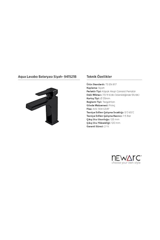 Newarc Aqua Lavabo Bataryası Siyah 941521B