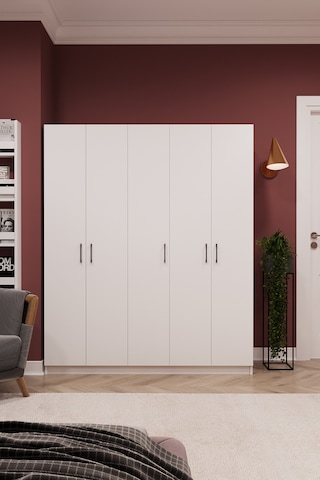 Asra Trend 5 Kapaklı Gardırop G-09 %100 MDF Çift Katlı Askılı Elbise Dolabı Beyaz