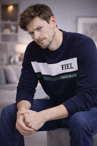The Feel Marcel Erkek Regular Fit Bisiklet Yaka İnce Sweatshirt Lacivert