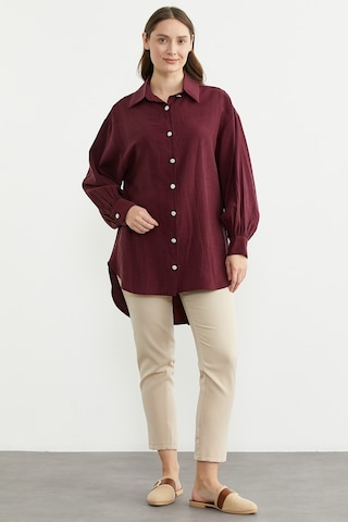 Sementa Tencel Arkası Uzun Oversize Gömlek - Bordo