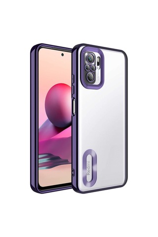 Xiaomi Redmi Note 10 Kılıf Kamera Korumalı Logo Gösteren Zore Omega Kapak Derin Mor