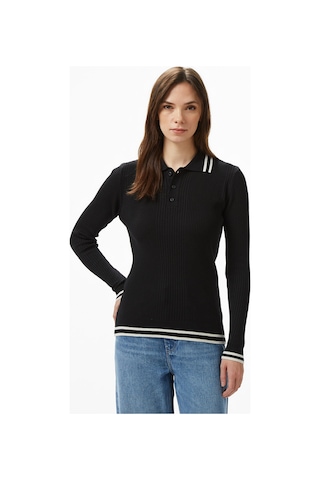 Nautica Kadın Siyah Classic Fit Uzun Kollu Polo Yaka T-shirt Düz 57k113t Siyah