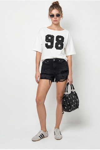 Shade Kadın Kayık Yaka Baskılı Oversize %100 Pamuk T-shirt Öt100005 60286270 - Beyaz