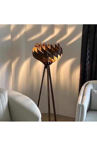 Ahşap Tripod Lambader, Modern Dekoratif Salon Lambası, Ceviz Renk 3 Ayaklı Ayaklı Lamba, Oturma Odası Yatak Odası Köşe Aydınlatma Diğer