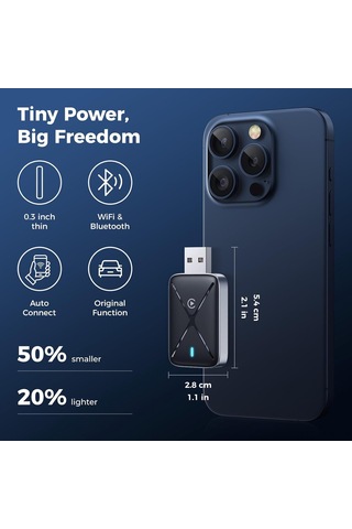 Maiyame İphone İçin Kablosuz Carplay Dönüştürücü - Hızlı Bağlantı 5.8ghz Wifi+bt5.3 - Siyah Aıbox Kutusu
