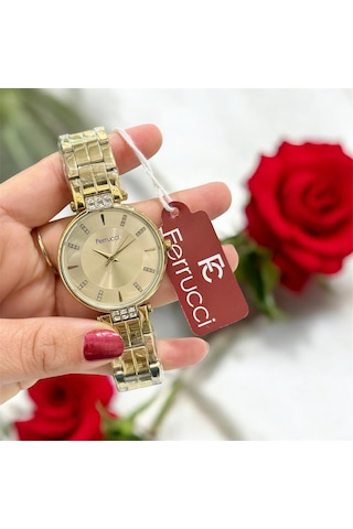 Ferrucci Kararmaz Çelik Kasa&kordon-taşlı Şık Kadın Kol Saati 36 Mm Çap Gold
