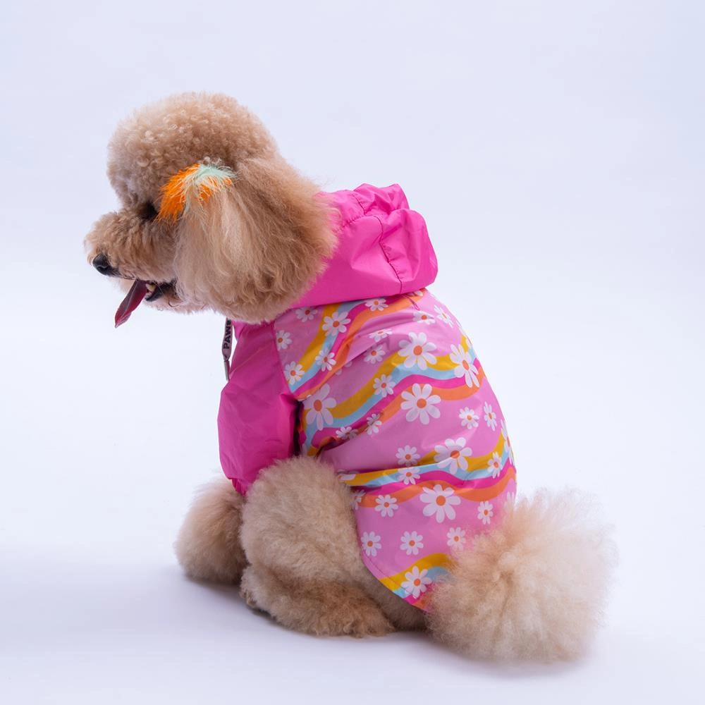 Florence Daisy Pembe Papatya Desenli Daisy Köpek Mont Köpek Yağmurluk Köpek Kıyafeti Köpek Elbisesi