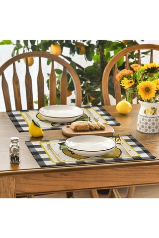 Buffalo Ekose Limon Placemats, 12x18 İnç Yemek Odası İçin 4 Set 2