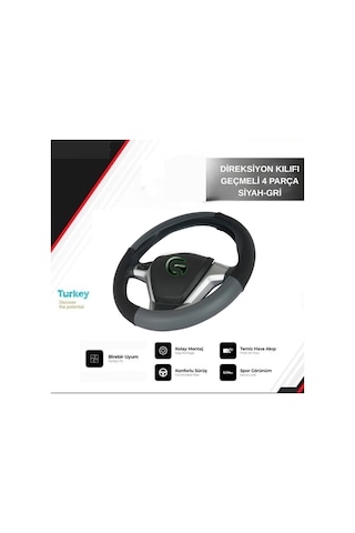 Direksiyon Kılıfı Geçmeli 4 Parça Siyah-gri Siyah - Gri
