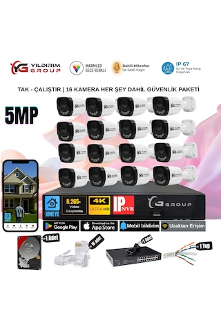 Yıldırımgroup 16 Kameralı Sesli 5mp Ip-gece Renkli Araç Ve Yüz Tanımalı Kamera Sistemi-hazır Kamera Seti