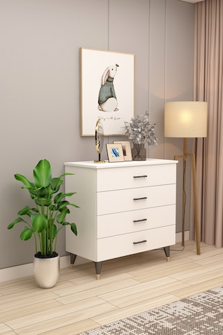 Asra Trend 4 Çekmeceli Şifonyer ŞF-02 %100 MDF Geniş Saklama Ünitesi Beyaz