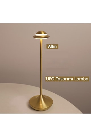 Novahub Uçan Daire Masa Lambası - Şarjlı, Metal, Dekoratif, Gece Lambası Altın Atmosfer Lambası Altın
