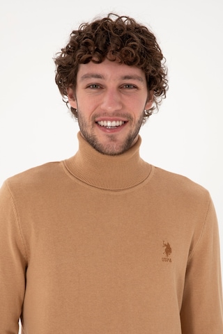 U.S. Polo Assn. Erkek Slim Fit Balıkçı Yaka Camel Melanj Basic Kazak 50288884-VR122
