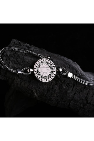 Hz.süleyman Mührü Yuvarlak 925 Ayar Gümüş Bileklik Gümüş