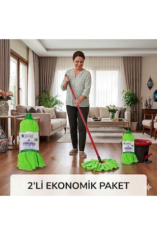 Wikro Desenli Kumaş İz Bırakmaz Mikrofiber Tüm Viledalar İle Uyumlu Mop Ucu İ 2'li Set Karışık