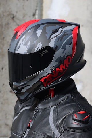Dinamo Camo Siyah-titanium-kırmızı Kask C1 Siyah