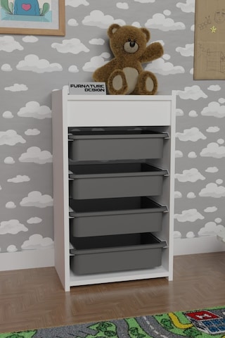 4 Sepetli Oyuncak Dolabı Çok Amaçlı Mutfak Dolabı Beyaz - Gri Beyaz