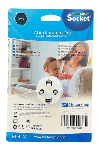 Smart Socket Tekli Akım Korumalı & Çocuk Korumalı Priz
