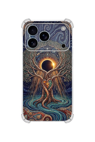 Printify Apple iPhone 17promax İle Uyumlu Simya Serisi Kozmik Denge Tasarımlı Uv Baskılı Köşe Korumalı Antişok Kılıf Şeffaf
