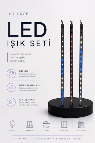 Rgb Led Dış Ve İç Mekan Süsleme Işığı 10 Çubuklu Şerit Belirtilmemiş