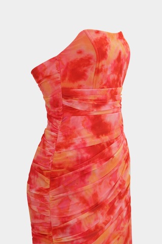 Açelyaokcu Straplez Batik Desen Korsajlı Mini Kadın Elbise Multi Color