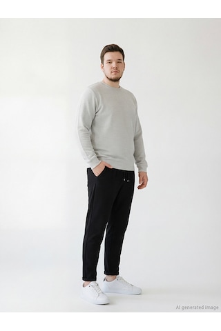 Lcw Eco Gri Bisiklet Yaka Uzun Kollu Dokulu Erkek Sweatshirt
